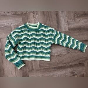 Hippie Rose Green and Cream Knit Sweater